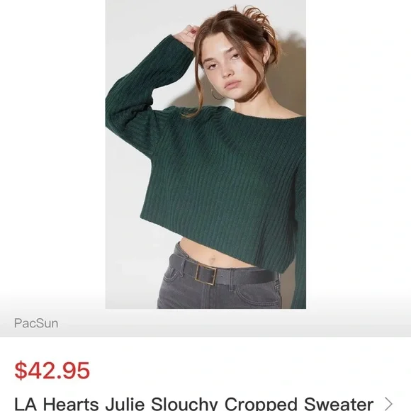 La Hearts Dark Green Off-the-Shoulder Sweater - Picture 3 of 4